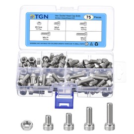 DTGN 75Pcs M6 Metric Screw Assortment, Bolts and Nuts Kit, 304 Stainless Steel M6x8/10/16/20mm Hex Socket Head Cap Screws Bolt Set for 3D Printing DIY