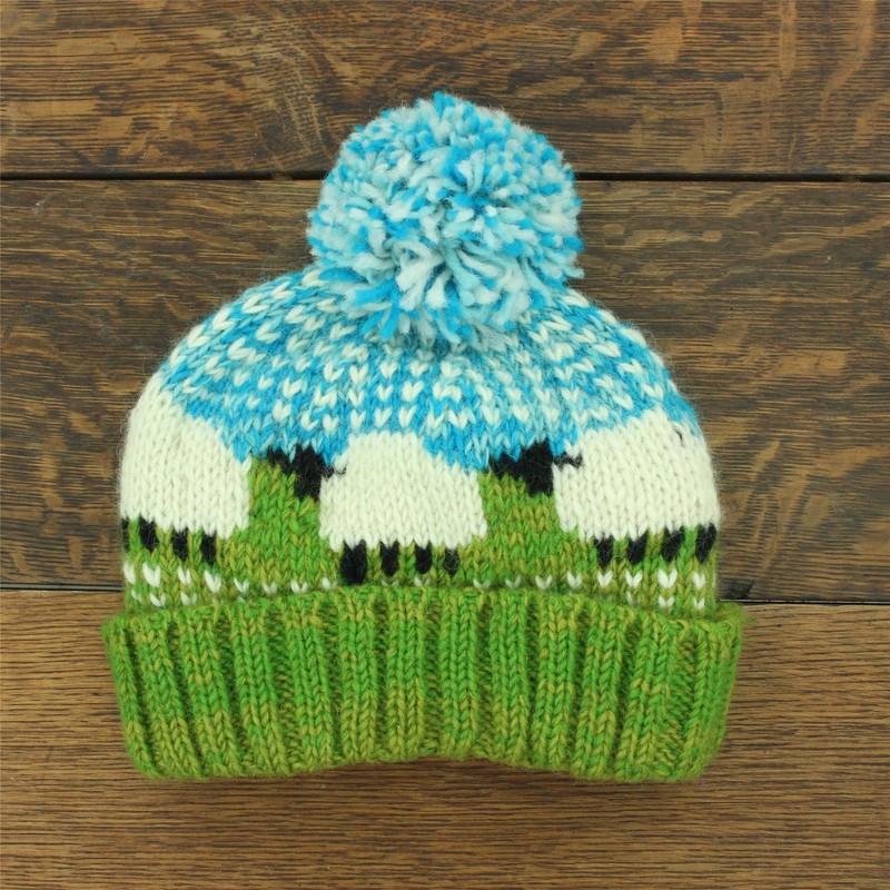 LOUDelephant Sheep Knitted Wool Hat, Green, Sky Blue, Unit size