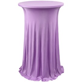 ANMINY Highboy Spandex Cocktail Table Covers with Ruffle Skirt Stretch Fitted Cocktail Tablecloth Linens for 24" D x 43" H Round Tables Washable Decorative High Top Table Covers - Light Purple