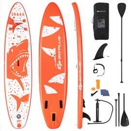 Goplus Inflatable Stand up Paddle Board, 6" Thick Surfboard with Premium SUP Accessories, Adjustable Aluminum Paddle, Leash, Carry Bag, Hand Pump, Removable Fin (Orange+White, 11 FT)