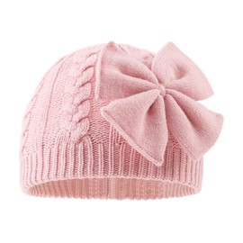 Winter Warm Knitted Baby Hat for Girls Cotton Lined Infant Toddler Girls Hat Autumn Cute Bow Classic Girls Beanie 0-6Y (White+Pink, S)