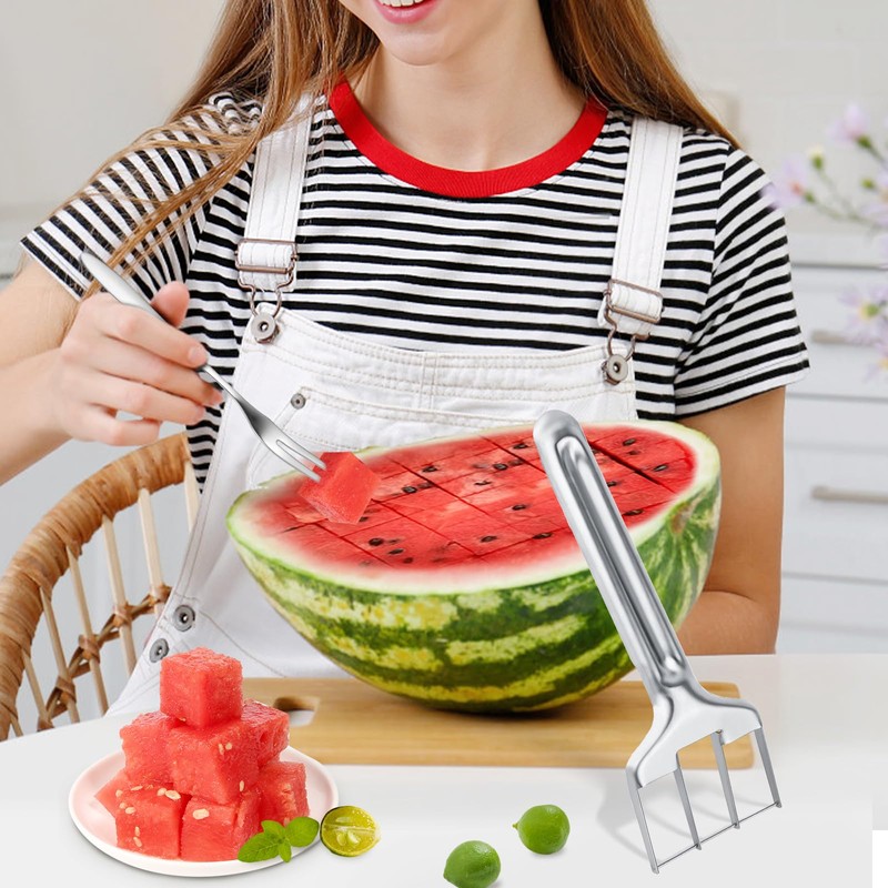 BOXOB Watermelon Fork Cutter Slicer, Stainless Steel Watermelon Cutting Tool