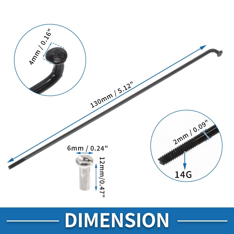 A ABSOPRO Bicycle Spokes 14G 130mm Length Bike Wheel Spokes