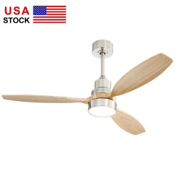 USA  Indoor Outdoor Ceiling Fan 52 Inch Decorative Home Modern Smart Ceiling Fan With Led LightColor: Nickel, Emitting Color: 3 CCT, Lamp Power(W): 18