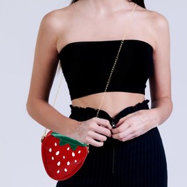 SAFIGLE Strawberry Bag for Girls Handbag Made of PU Leather Cute Handbag for Girls Purse with Metal Chain Strawberry-shaped Shoulder Bags Children's Handbag Simple Small, red