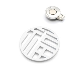 Golf Marker [Metal Marker for Luck] Product Name: #GOOD LUCK Fuku, # Focusing, #Ideal Gifts, # Brightens Face, #Stainless Steel, 1.6 inches (40 mm), #Pearl White, # Attaches to Hat, #Turf Project,