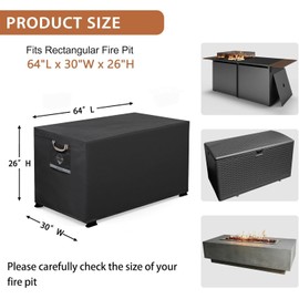 QH.HOME Fire Pit Cover Rectangle 64 x 30 inch ,Outdoor Waterproof and Weatherproof Strong Tear and Fading Resistant Rectangular Patio Furniture Fireplaces Cover - Black