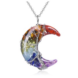 CrystalTears Chakra Crystal Necklace Tree of Life Wire Wrapped Moon Gemstone Pendant Resin Reiki Healing Quartz Crystal Stone Necklaces Jewelry for Women Gifts for Christmas