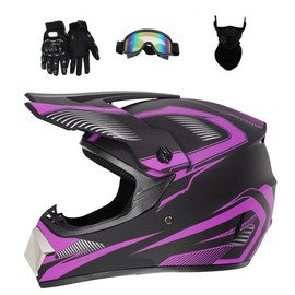 Senhill Motocross Helmet With Gloves, Goggles, Mask for Unisex Adult Youth - Dirt Bike Motorcycle Full Face DOT/FMVSS 218 Approved (Large, Purple)