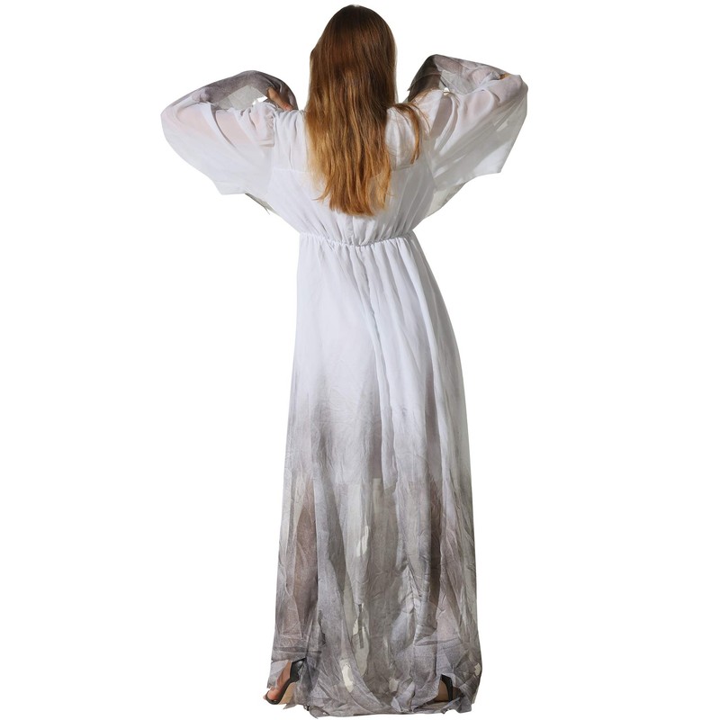 EraSpooky Women's Gossamer Ghost Costume Gothic Victorian White Chic Dress