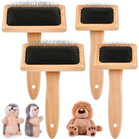 Lainballow 4 PCS Wool Carders, Wooden Hand Carders for Wool, Needle Felting Brush, Slicker Brush with Solid Wood Handle for Craft Felt Project, Dogs, Cat
