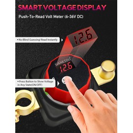 DC 6-36V Smart Battery Disconnect Switch with On-Demand Voltmeter, Ultra-Low 0.007mA Standby Battery Shut Off Switch, Top Post On/Off Power Kill Cut Off Switches for Car RV Boat Marine Truck, Negative