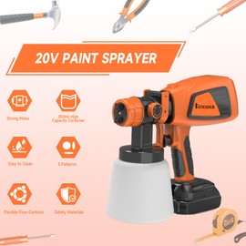KITESDER Cordless Paint Sprayer for 20V Battery, Included 2 Batteries, Battery Powered Sprayer, Adjustable Flow Control, Easy to Clean, for Furniture, House, Fence, Walls, Garden, Etc