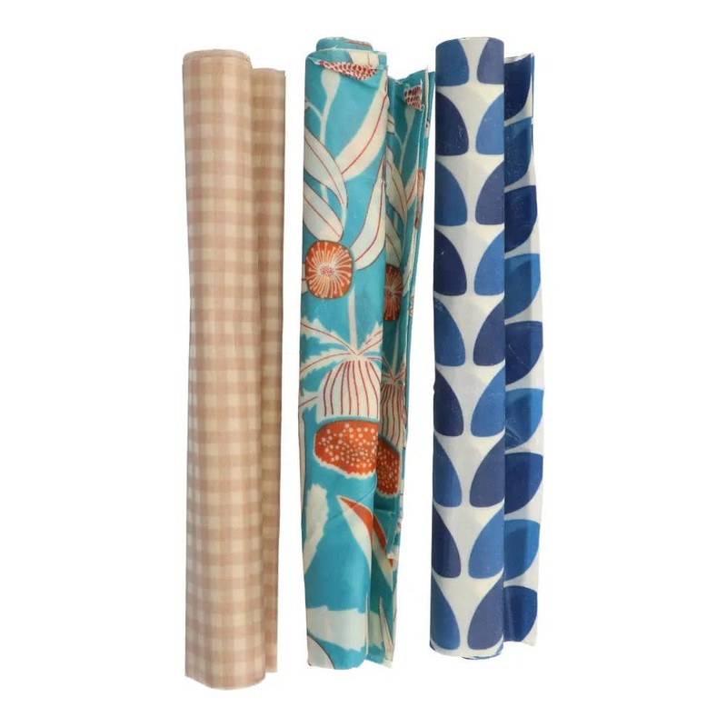 Honeybee Beeswax Wrap Roll (28cm x 100cm), Blue Leaf