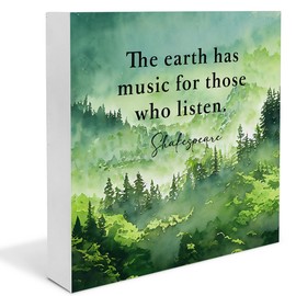 Dumyum Spring Home Decor Spring Decorations the Earth Has Music for Those Who Listen Wooden Sign Home Decor for Desk Table Shelf Wall 5 x 5 Inches