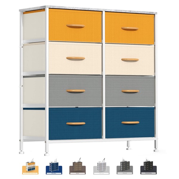 WAYTRIM Dresser for Bedroom, 8 Drawer Storage Organizer Tall Wide Dresser, for Closet, Living Room, Hallway, Dormitory, Sturdy Steel Frame, Wooden Top (Mixed-Color)