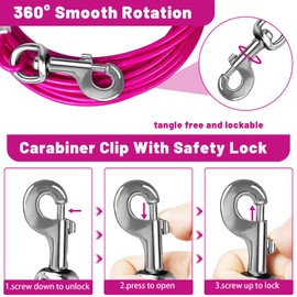 HaiYUAN Dog Tie Out Cable 10/15/20/25/30 FT Dog Runner for Yard Steel Wire Dog Cable with Durable Superior Clips Pink Dog Chains for Outside Dog Lead for Large Dogs Up to 165 lbs