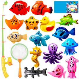 CozyBomB™ Kids Fishing Bath Toys Game | Magnetic Floating Toy Magnet Pole Rod Net, Plastic Floating Fish Toddler Pool Education Teaching and Learning Colors Birthday Age 3 4 5 6 Year
