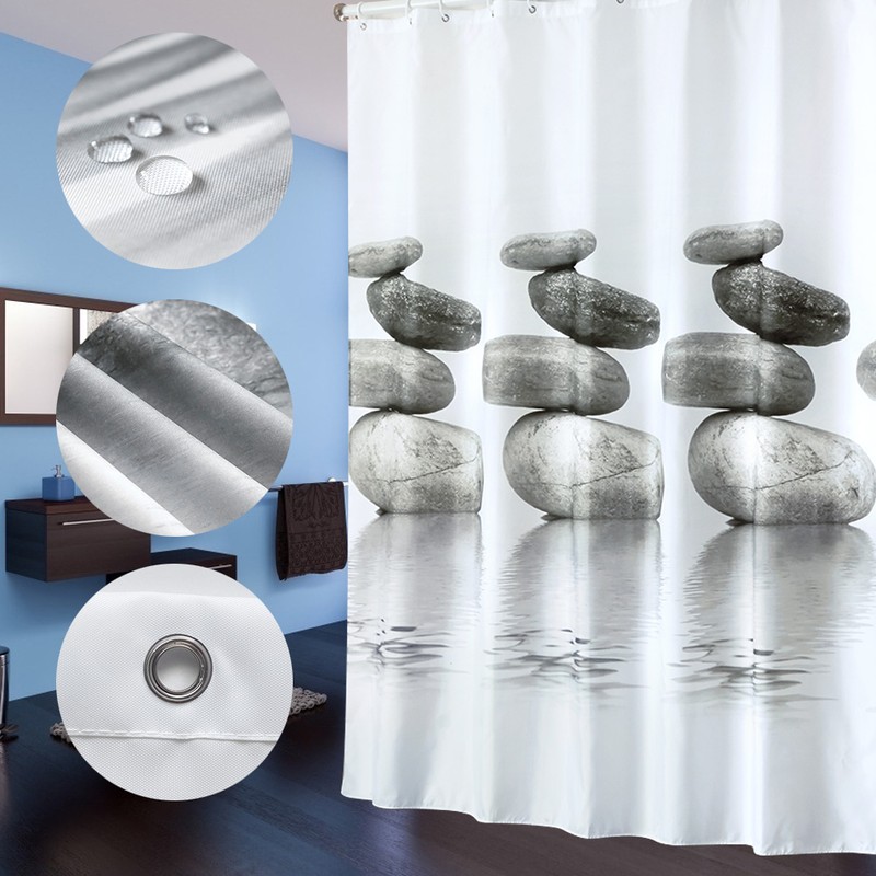 Gray Stone Shower Curtain Waterproof Mildew Proof Bath Curtain with