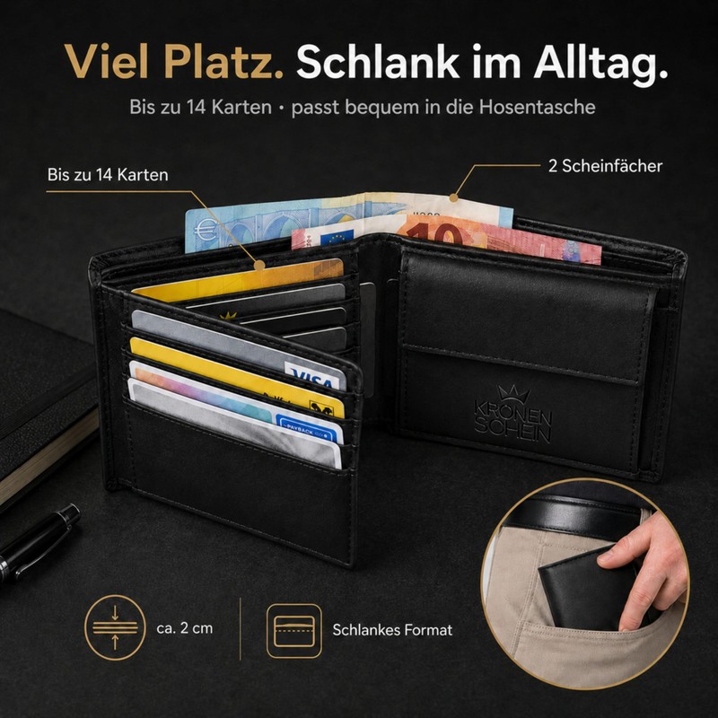 Kronenschein® Wallet Made of Nappa Leather, RFID Protection Premium Men’s