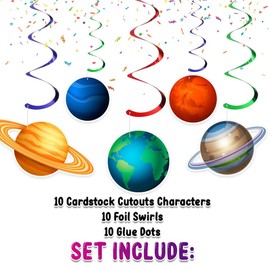 10 PCS Planets Streamers Pack - Galactic Solar System Hanging Decorations for Space-Themed Parties, Events, and Stellar Spaces