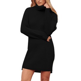 JFAN Women's Winter Dress, Long Knitted Dress, Batwing Sleeves, Knitted Dresses, Oversized Turtleneck Pullover, black