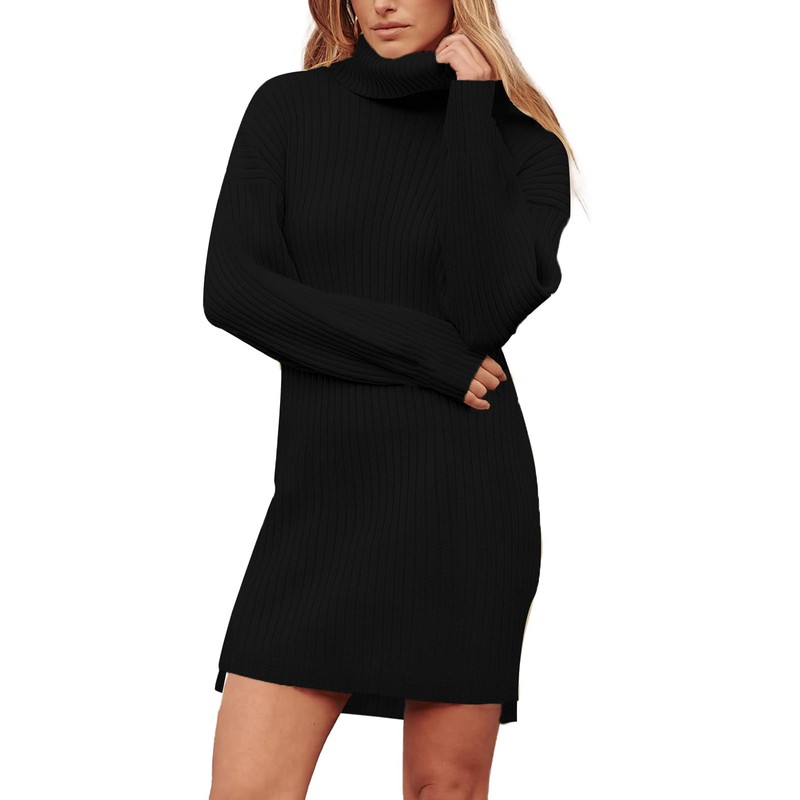 JFAN Women's Winter Dress, Long Knitted Dress, Batwing Sleeves, Knitted