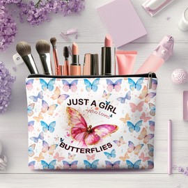 Rone168 Butterfly Gifts for Women Makeup Bag, Just a Girl Who Loves Butterflies 10x7 Inches