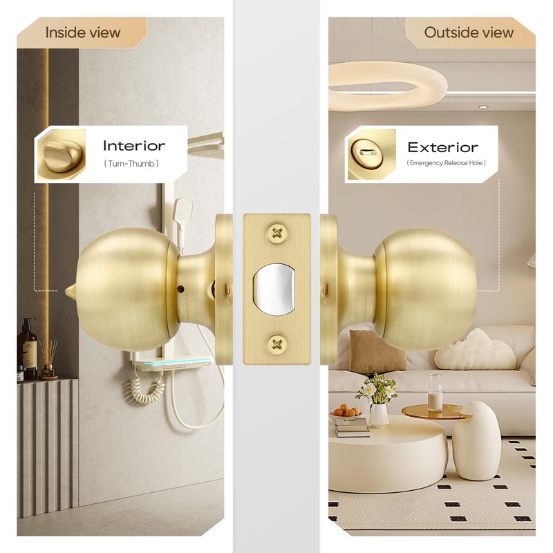 Leydebong 6 Pack Gold Ball Door Knobs with Lock, Keyless