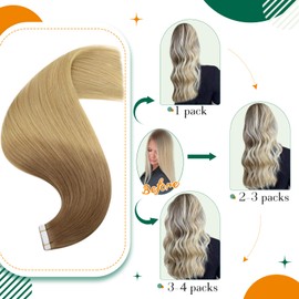 Easyouth Tape in Hair Extensions Real Human Hair Balayage Remy Hair Glue in Extensions Invisible Tape in Extensions Human Hair Golden Brown Fading to Golden Blonde 22Inch 50g 20pcs