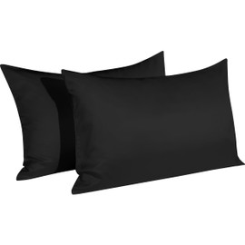 Satin Pillowcases with Zipper for Hair and Skin, Set of 2 Smilar to Silk Pillow Cases, Machine Washable, Wrinkle-Free, Cooling Satin Pillow Cases Standard, 20x26 Inches, Black