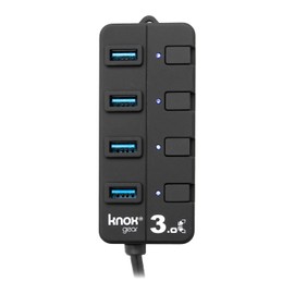 Knox Gear 4 Port 3.0 USB Hub with Individual Switches and LED Lights