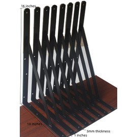 8 Pack L16" x H 10" Black Heavy Duty Shelf Brackets with Screws Metal Shelf Brackets Shelf Support Angle Brackets for Shelves L Brackets Heavy Duty Floating Shelf Brackets