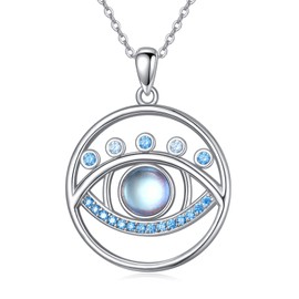 VENACOLY Evil Eye Necklace Moonstone Sterling Silver Nazar Pendant Necklace Crystal Valentines Day Jewellery Birthday Valentines Gifts for Women Her