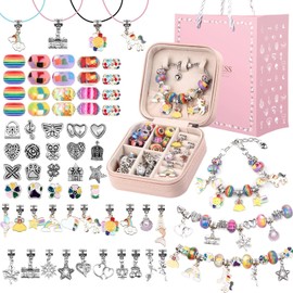Kit Para Hacer Pulseras Para Niñas De 66 Piezas,Kit de manualidades para hacer pulseras de cuentas para niñas,Exquisita caja de almacenamiento,Regalos de Navidad(Juego de 66 piezas)