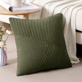 MIULEE Olive Green Boho Decorative Throw Pillow Covers Pack of 2 20x20 Inch for Couch Bed Sofa Aesthetic Home Decor Soft Corduroy Striped Patchwork Windmill Textured Cushion Pillowcases