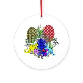 CafePress Dinosaur Easter Eggs Round 4" MDF Holiday Ornament