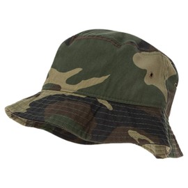Bandana.com 65% Cotton 35% Polyester Bucket Hat for Men, Women, Kids - Woodland Camo - Single Piece - Small/Medium - Summer Cap Fishing Hat