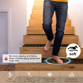 Self Adhesive Residue Free Machine Washable Reusable Stair Treads Non Slip Steps - 100% Polyester Heavyduty TPE Backing Wooden Stair Runner Indoor - 4 Pack 30"X8" Anti Slip Mats - Stone Coffee