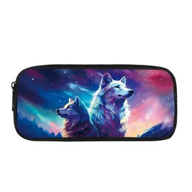Kuiaobaty Large Capacity Pencil Case Zipper Pen Holder School Supplies Storage Bag, Stars Night Wolves, School bag