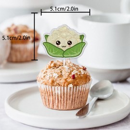 18pcs Glitter Cute Cauliflower Dessert Cupcake Topper Funny Vegetable Theme Decor Supplies Baby Shower Boys Girls Happy Birthday Party Decorations