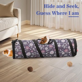 Pawaboo Small Pet Straight Tunnel, 23.6in Guinea Pig Tunnels and Hamster Tubes, Collapsible Small Animal Hideout with Interactive Bell and Balls, for Hamsters Guinea Pigs Rabbits Ferrets Chicks,Flower