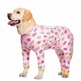 Miaododo Cotton Large Dog Pajamas Strawberry Printing,Full Belly Coverage Dog PJS for Medium Large Dogs After Surgery,Big Dog Clothes Holiday (28(Chest26.77'',Back Length17.72''), Pink Heart)