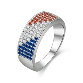 Uloveido Blue Red White Cubic Zirconia Stone Pave Setting Anniverdary Wedding Band for Men and Women Jewellery Gift Y386, Metal, Cubic Zirconia