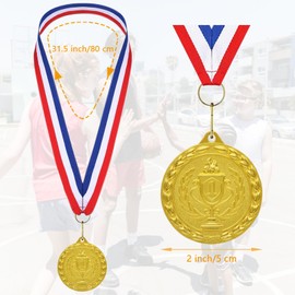 Donrime Medals for Kids, 12 Pieces Gold Silver Bronze Metal Medals Winner Medals with Ribbon Necklace for Sports Day Prizes, Gymnastics Competitions, Party Favors, Kids Adults