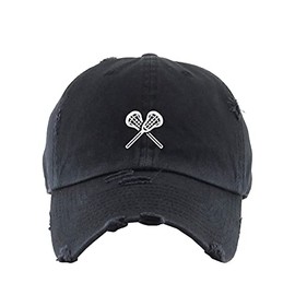 Lacrosse Vintage Baseball Cap Embroidered Cotton Adjustable Distressed Dad Hat Brush Black