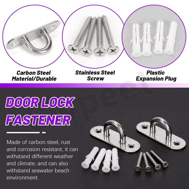 Swpeet 4Pcs M8 304 Stainless Steel Silver Oval Pad Eye