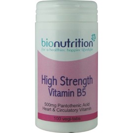 Bio Nutrition High Strength Vitamin B5 500mg : Healthy Heart Vitamin Supplement : 100 vegi-tabs