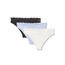 florence by mills Women's Lacey Cotton Stretch Bikini 3 Pack, Black/Jet Stream/Zen Blue, X-Large