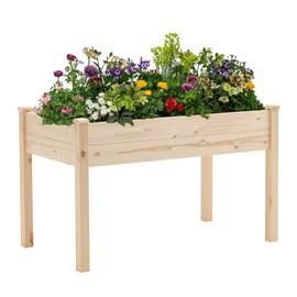 Crownland Outdoor Gardens 4 Ft Raised Garden Bed Stand-up Wooden Garden Box with Legs Patio Planter Box Kit for Vegetables Herbs, Flowers Natural